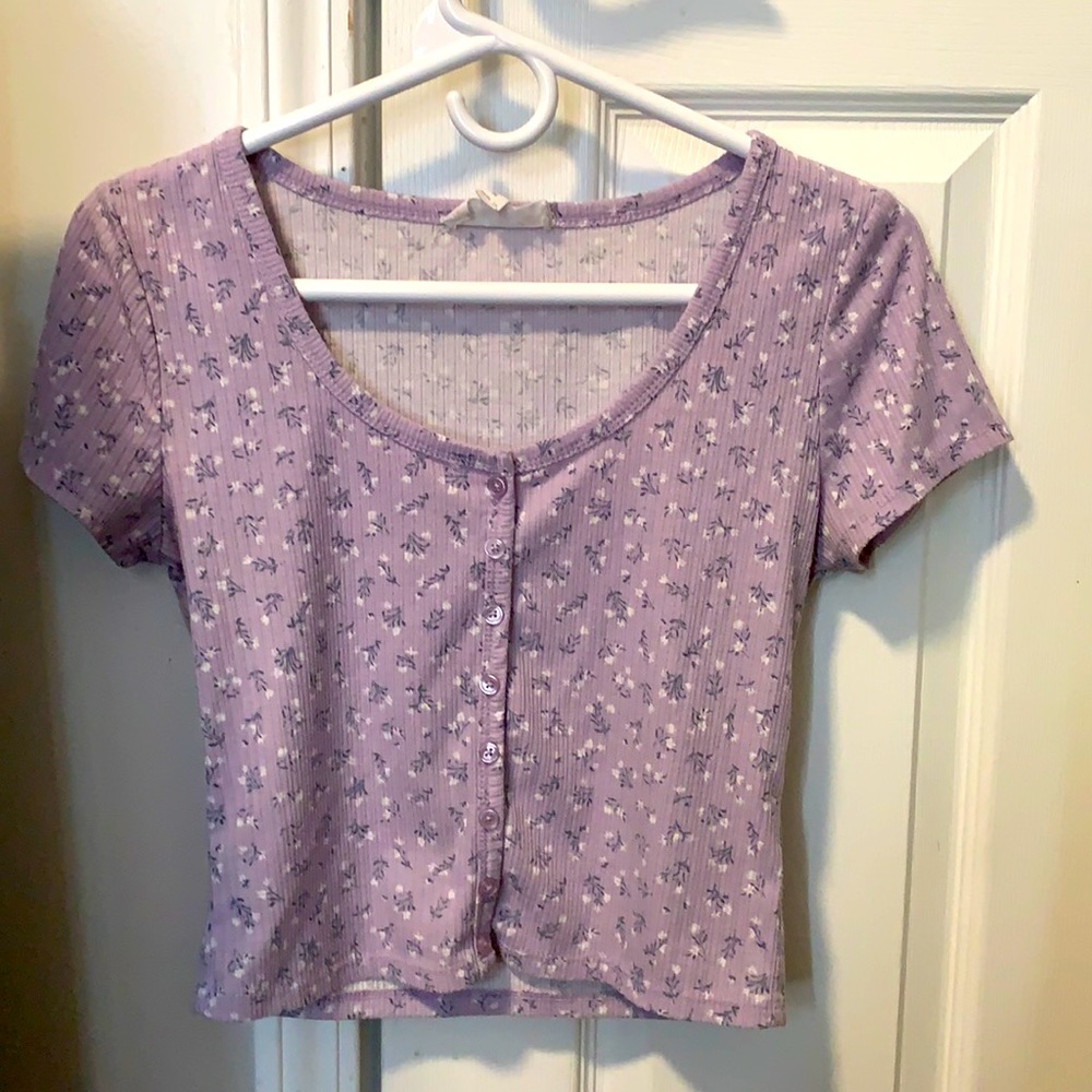 Purple crop top| size M| pink rose